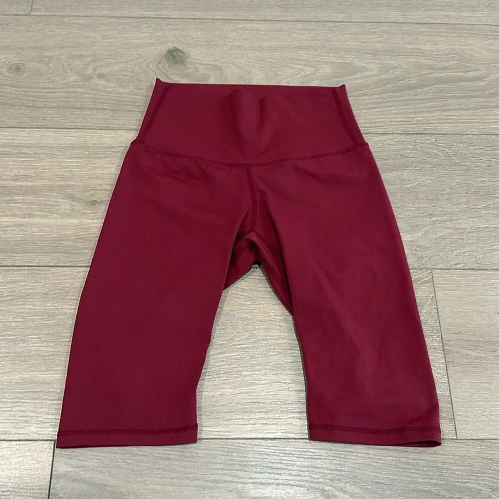 SAVVI Burgundy Wine Red Sienna Mid Rise Active Workout Running Biker Shorts Sz S